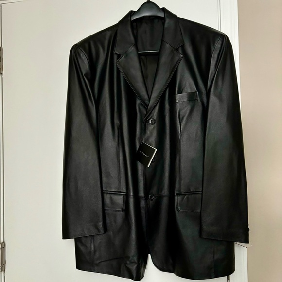 J. Ferrar Lambskin Black Leather 3 Buttons Men’s Sports Coat Size Large - Picture 1 of 16